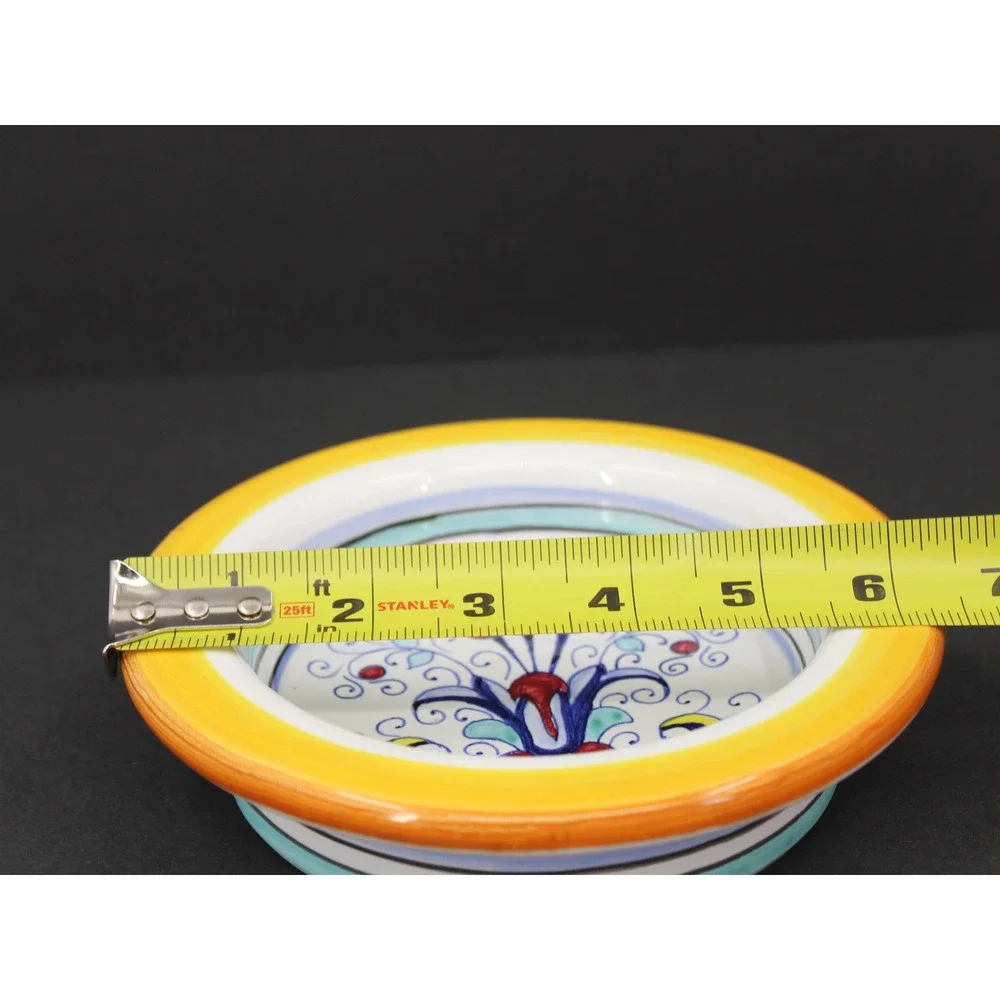 Deruta Italy Hand Painted Majolica Pottery Shallow Bowl Floral Yellow 6.5 Inch